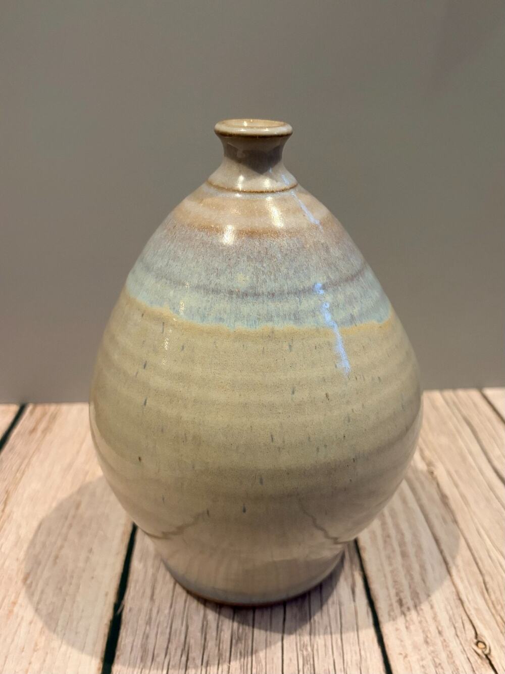 Studio Pottery Vase Signed Wagoner 2002 Hand Thrown Stoneware Neutral